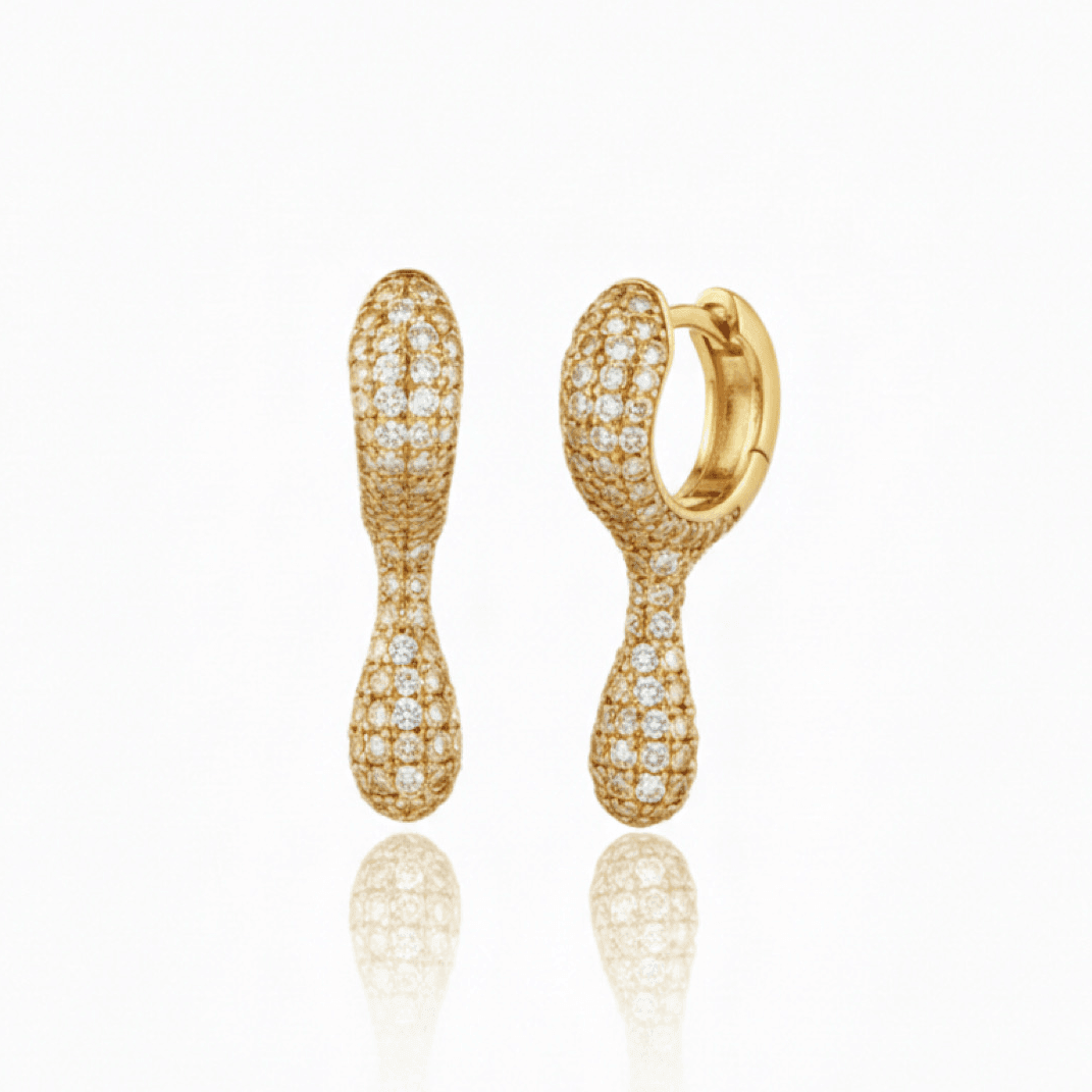 BYMN Tasarım Full Taşlı Gold Küpe - 2