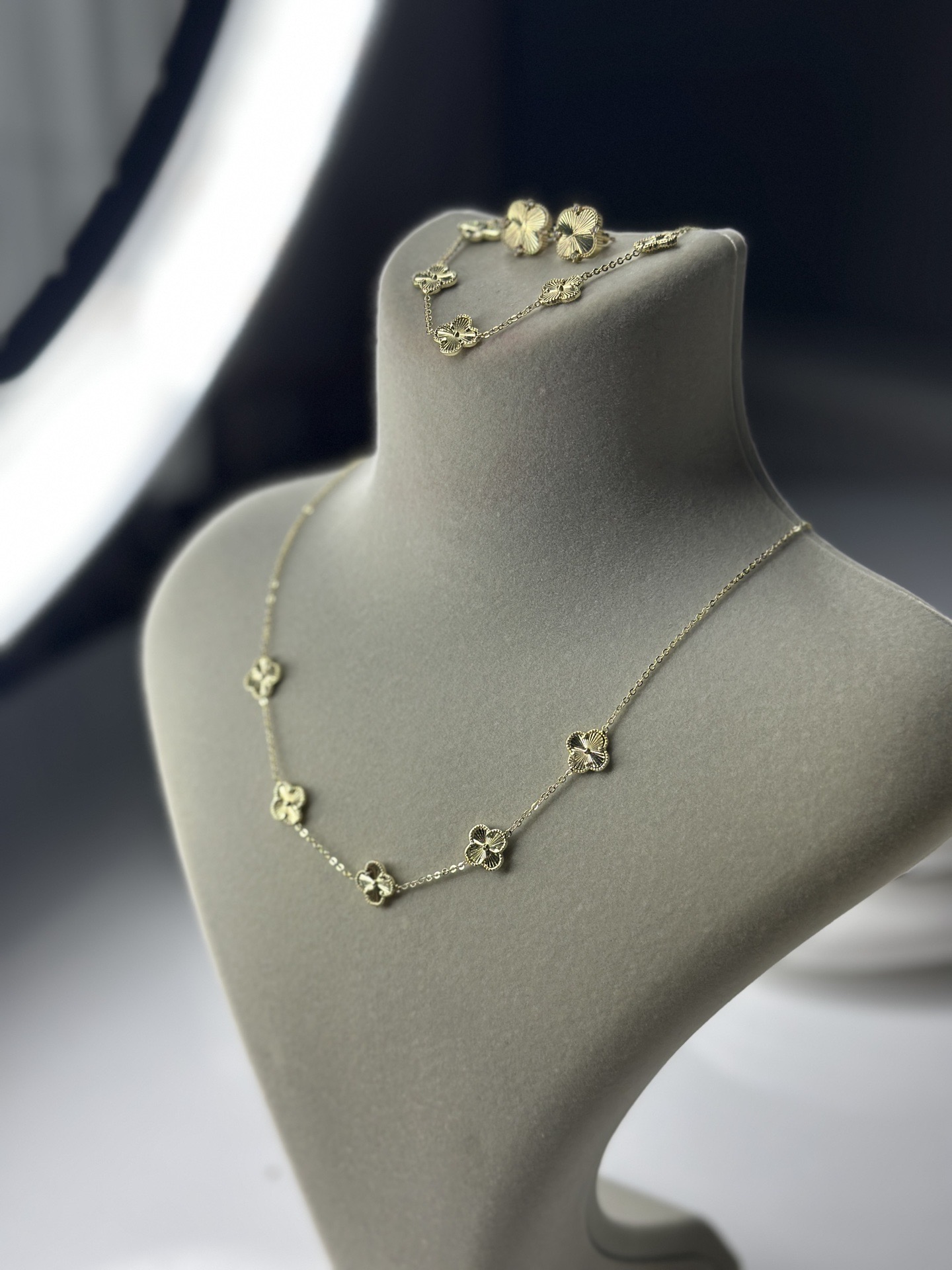 14 k Altın Kaplama Yonca Set (bileklik&kolye) - 2