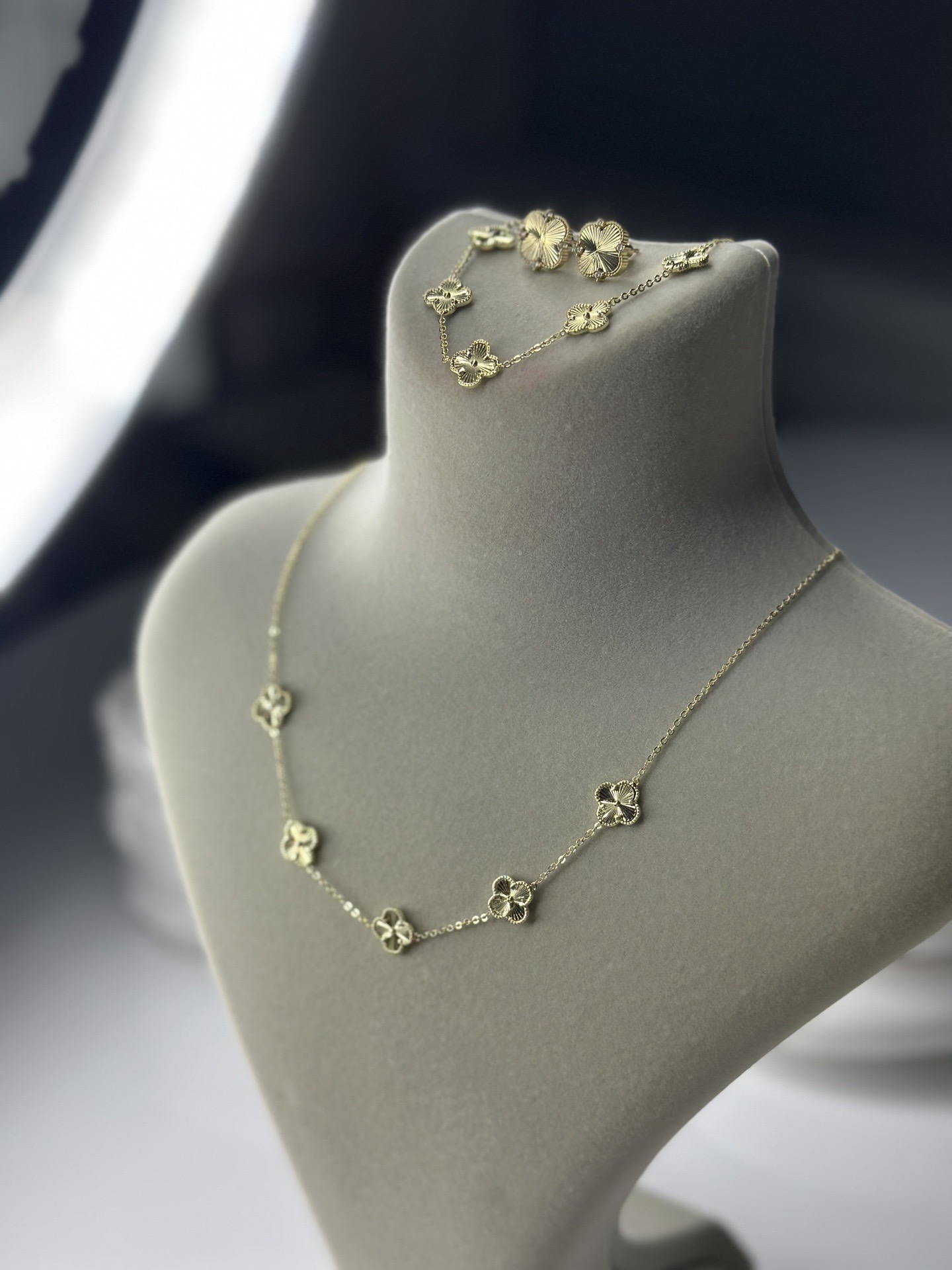 14 k Altın Kaplama Yonca Set (bileklik&kolye)
